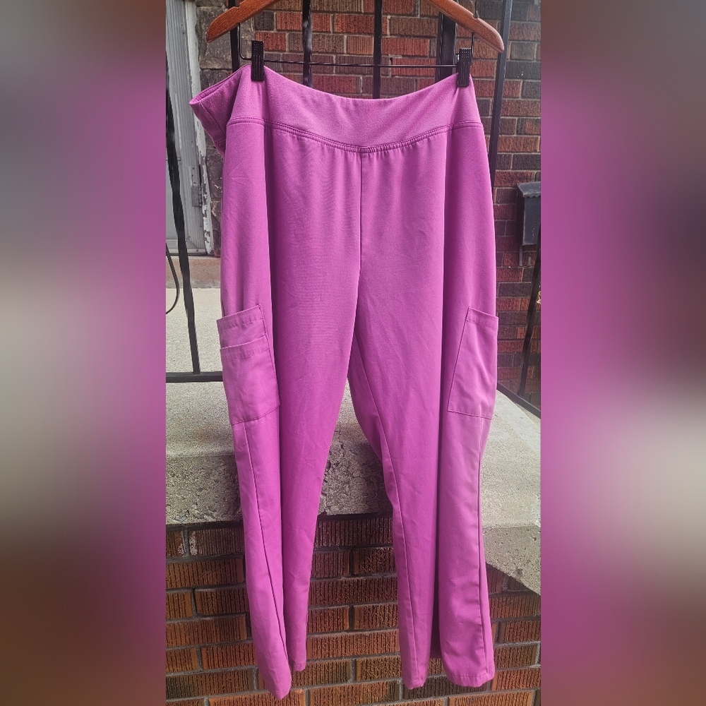 Marvella White Cross Fuchsia Scrub Pants